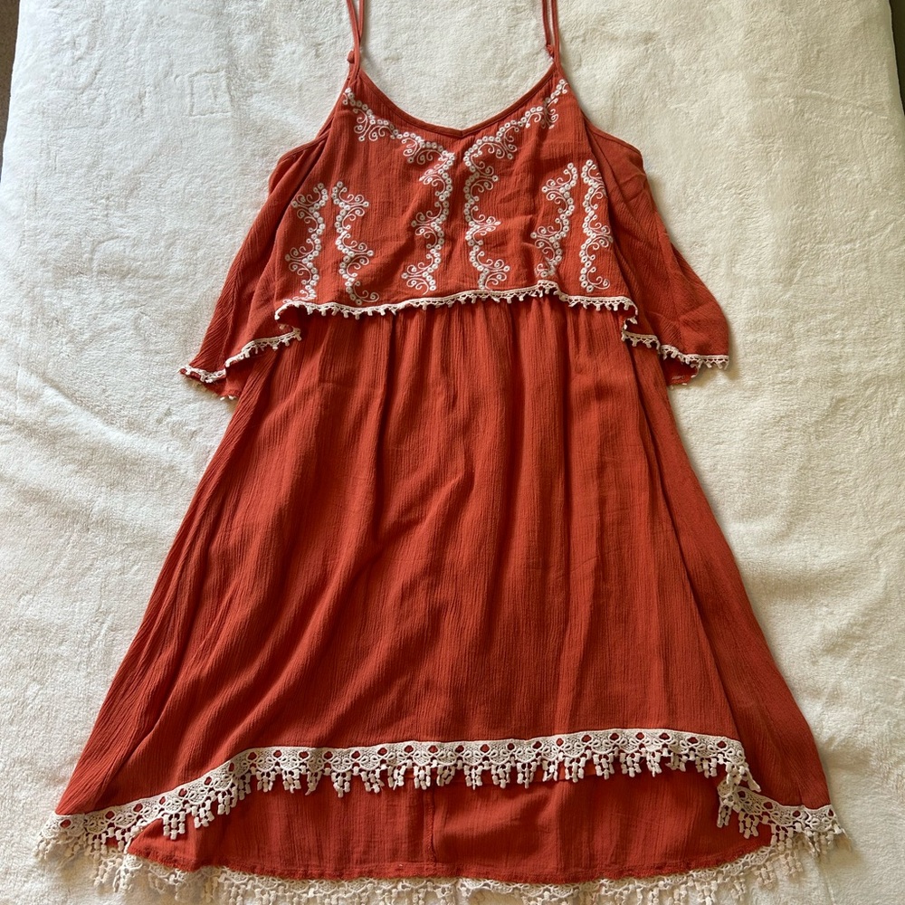 Alya Coral Swim Coverup with Lace Trim